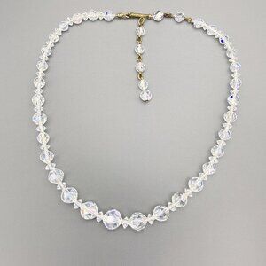 Vintage 1960s Laguna Aurora Borealis Faceted Crystal Beaded Choker Necklace